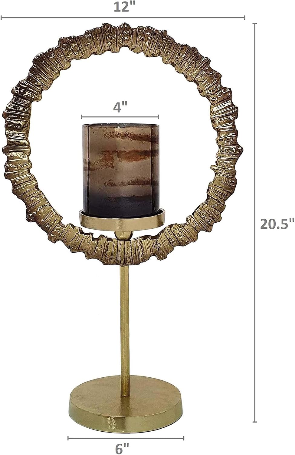 A&B Home Gold Ring Candle Holder - Large Candle Hoder with Glass Hurricane, Decorative Tabletop Lighting, Living Room Coffee Table Accent Piece Dining Table Centerpiece, 12" x 6" x 21"