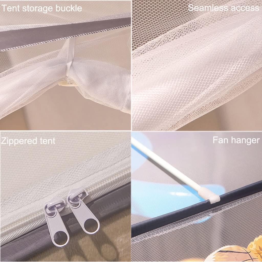 Mosquitera para Cama, Tienda De Mosquitera Emergente para Uso En Interiores Y Exteriores, Mosquitera Portátil De Viaje De Doble Puerta con Fondo De Red, Mosquitera con Borde Gris, 2m*2.2m*1.5m