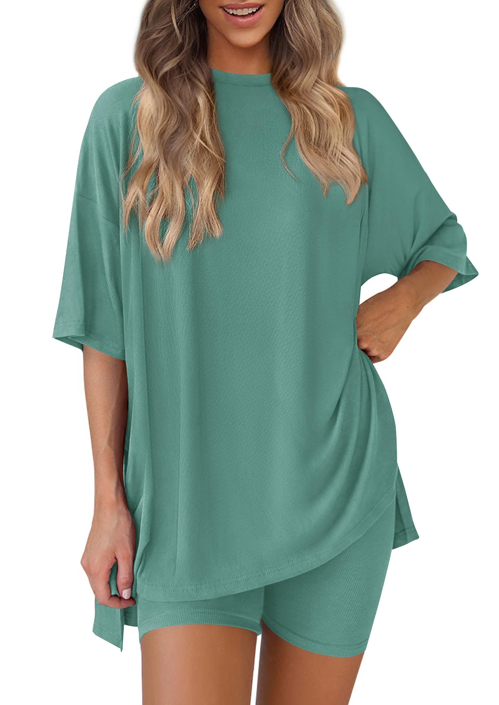 Conjunto de descanso de dos piezas para mujer, camisas casuales de verano de gran tamaño, traje de viaje — view 11