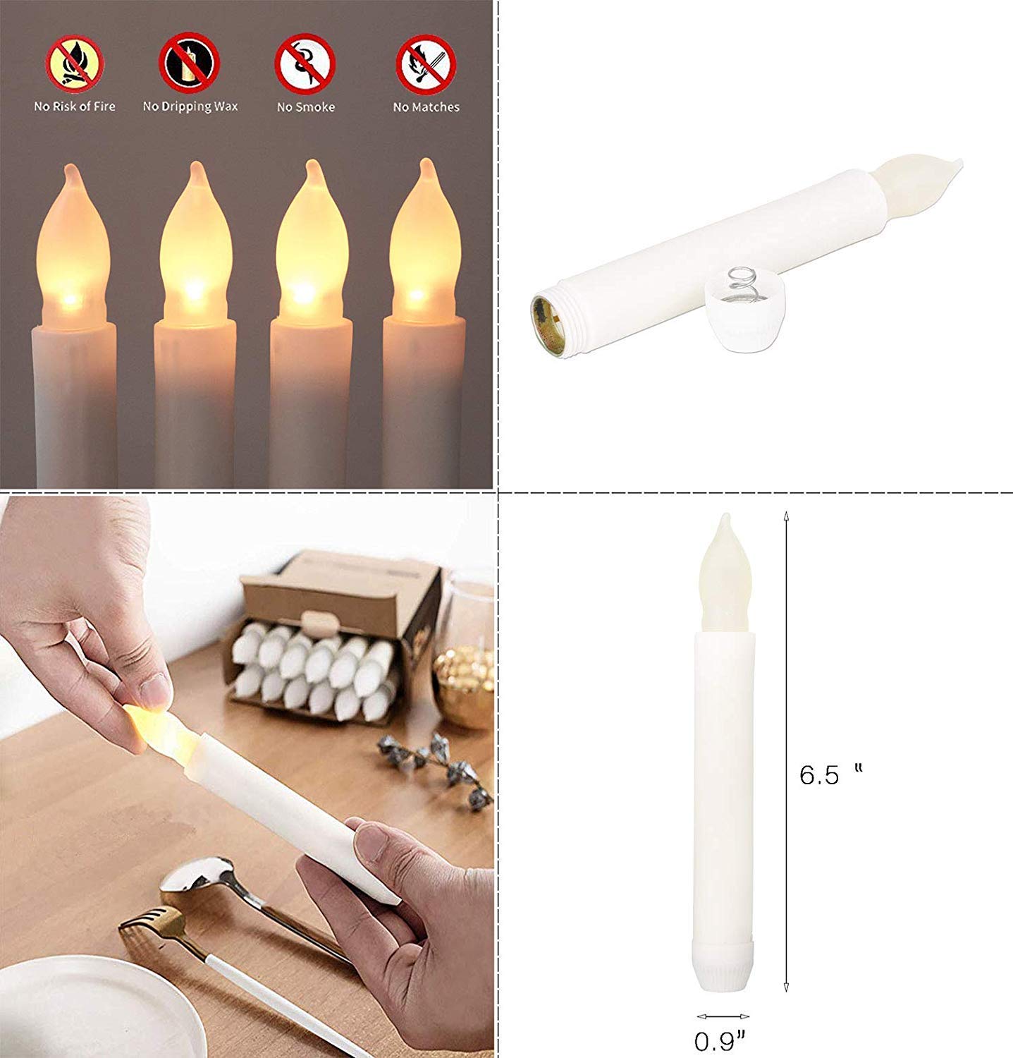 Set di 12 candele a LED senza fiamma, luce bianca calda tremolante, funzionamento a batteria, mini candele elettriche affusolate per Halloween, Natale, feste, decorazioni nuziali Art Deco