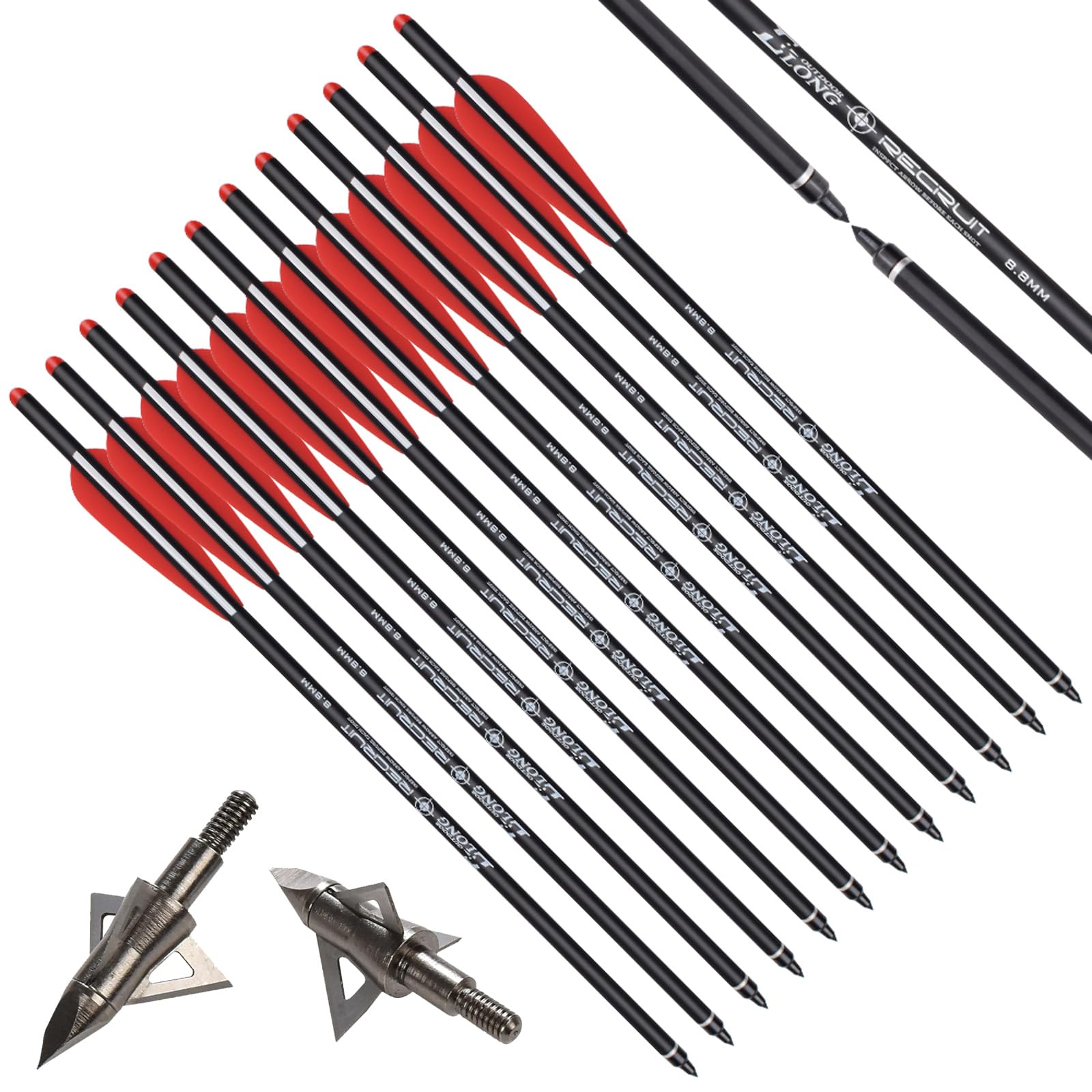 Yls 12X 20 inch Crossbow Bolts Carbon Arrows +12 Broadheads 100 Grain Target Hunting