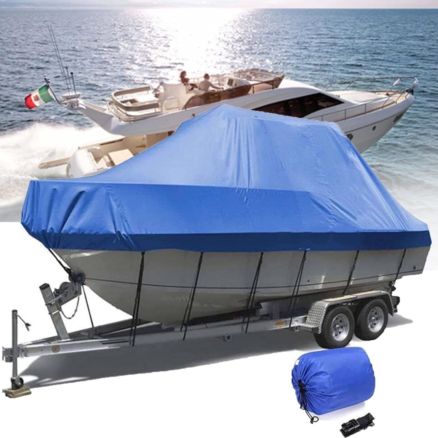 Telo copribarca, Tenda da Esterno Pesante 600D Anti-scolorimento, Scafo a V, triscafo, runabout (Blu 24 Piedi)