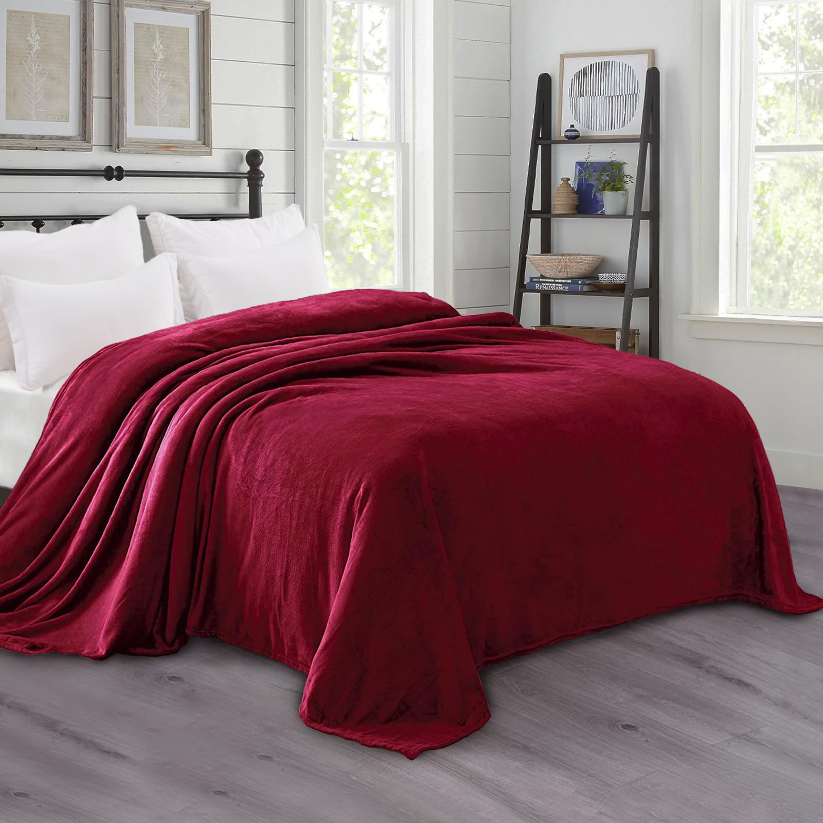 Exclusivo Mezcla King Size Flannel Fleece Velvet Plush Bed Blanket as Bedspread, Coverlet, Bed Cover (90x104 inches, Deep Red) Soft, Lightweight, Warm and Cozy