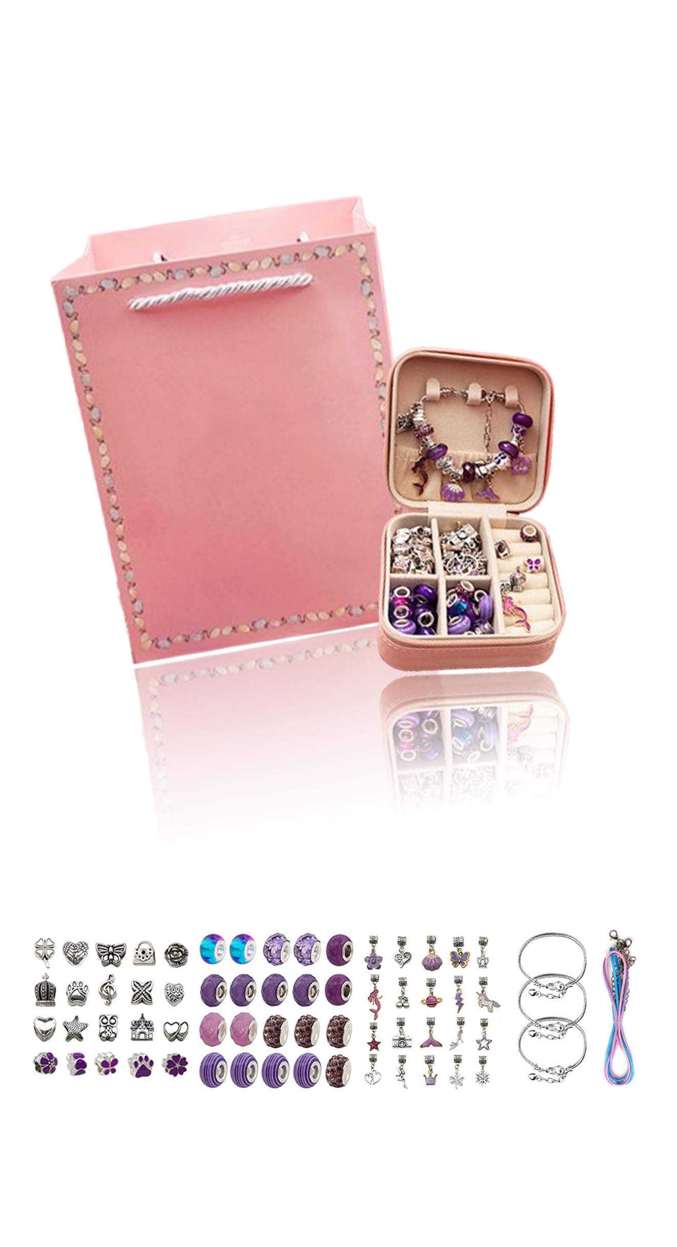 – Sweet seven Charm Bracelet Making Kit for Girls 68 Pcs DIY Beads Necklace kit with Jewelry Box Jewelry Making Charm Pendants Craft Gifts with Gift Box for Teen Girls Age 6 7 8 9 10 11 12 Years(Purple)