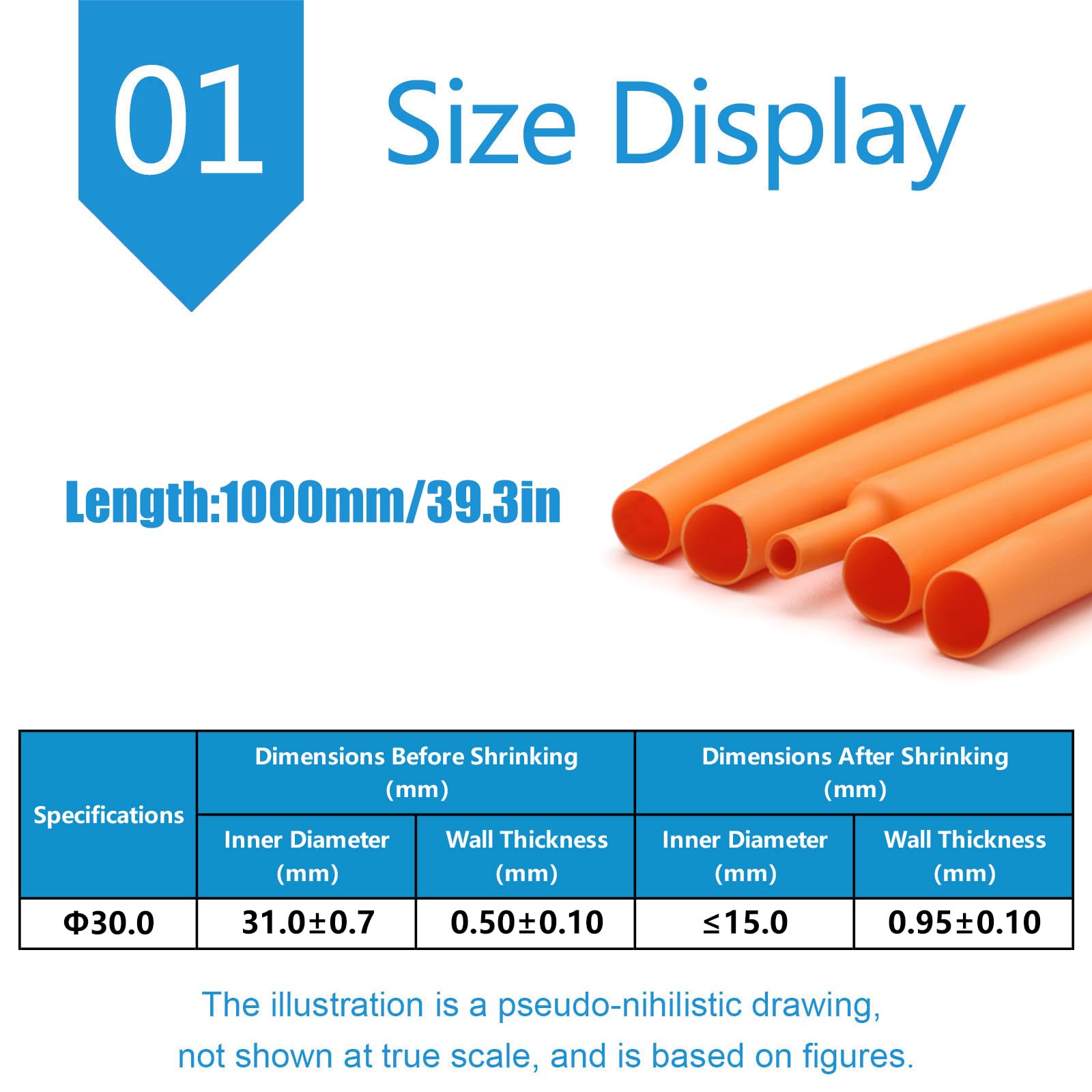 Gaine thermorétractable 1 mètre PE orange 2:1 pour 20 mm
