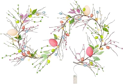 Miniatura 7 de ATDAWN Guirnalda de huevos de Pascua de 6 pies, guirnalda de Pascua con luces, luces de huevos de Pascua, guirnalda preiluminada para decoración de