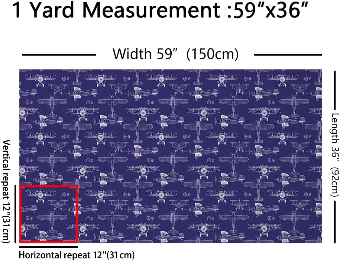 Retro Aircrafts Fabric by The Yard White Lines Modern Airplanes Fabric for Sewing Supplies Geometric Plants Circles Decor Fabric for DIY Upholstery and Home Accents 2 Yards,72" L x 59" W Navy Blue