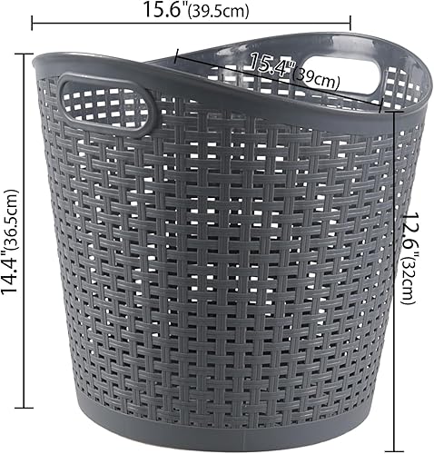 Miniatura 2 de Paquete de 6 cestas de plástico para ropa sucia de 30 L, cesta de almacenamiento de plástico grande, color gris