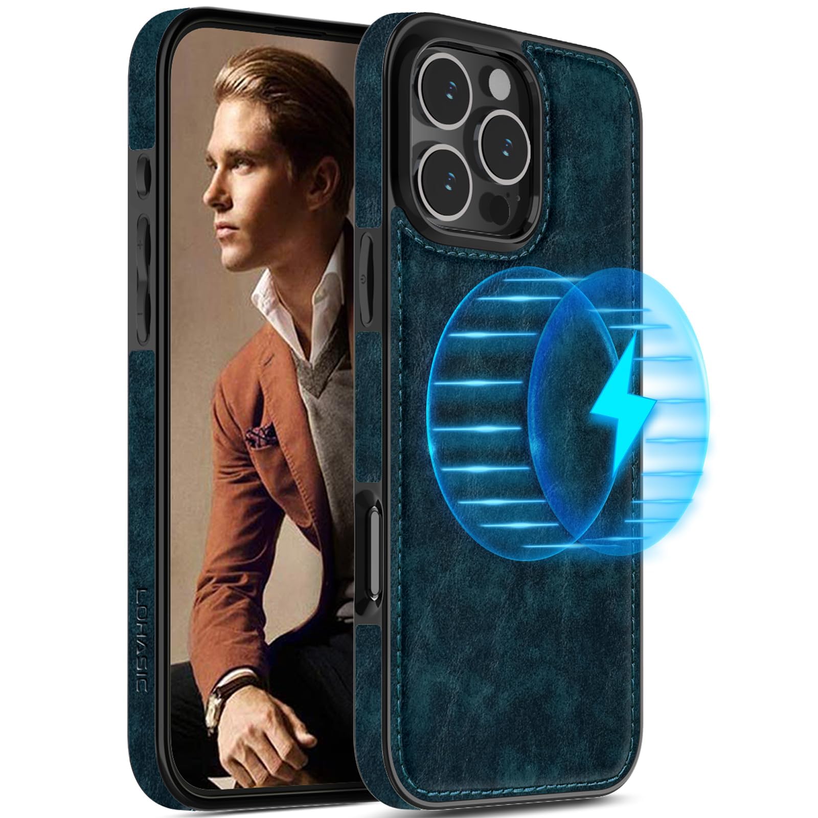 LOHASIC for iPhone 16 Pro Max Case Compatible with MagSafe, Vintage Leather Slim Business PU Cover Non-Slip Grip Shockproof Full Body Protective Phone