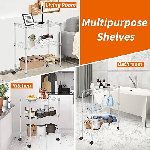 Miniatura 7 de YRLLENSDAN Estantería de 3 niveles, estantería pequeña ajustable para armario, estantes de almacenamiento de cocina con ruedas, organizador de