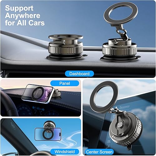 Miniatura 2 de Kairiyard Soportes magnéticos de vacío para tu automóvil, 360 ajustables, plegables, más fuertes, con ventosa, soporte de montaje para teléfono