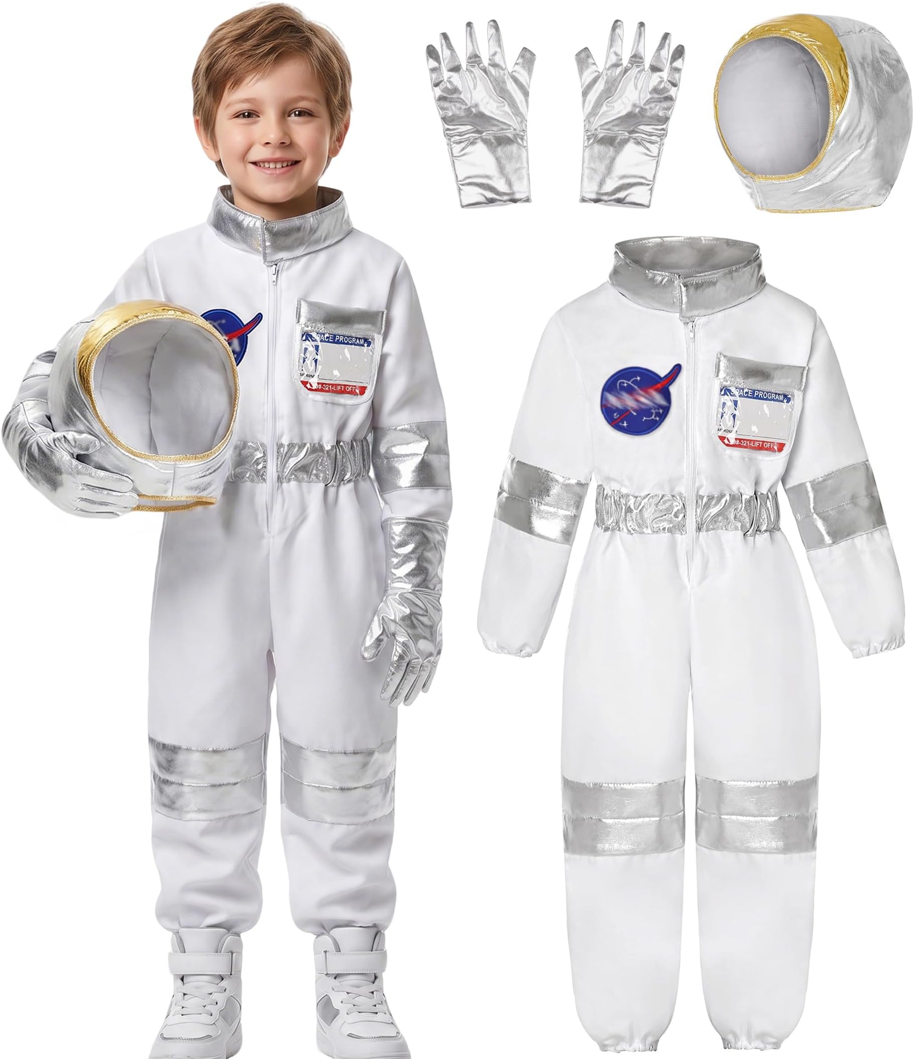 Koatobbor Kids Astronaut Costumes America Spacesuit for Boys Girls Space Jumpsuit Halloween Dress up