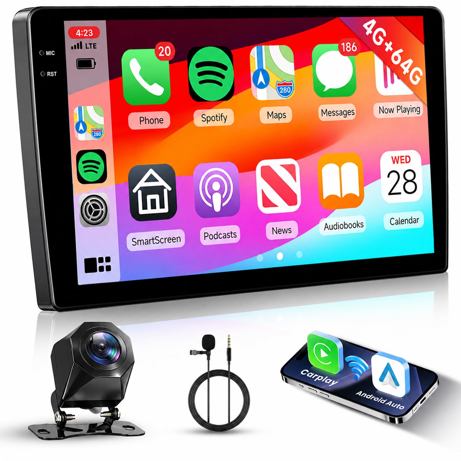 Amazon.com: Hodozzy 4+64G 10 Inch Android Car Stereo with Wireless