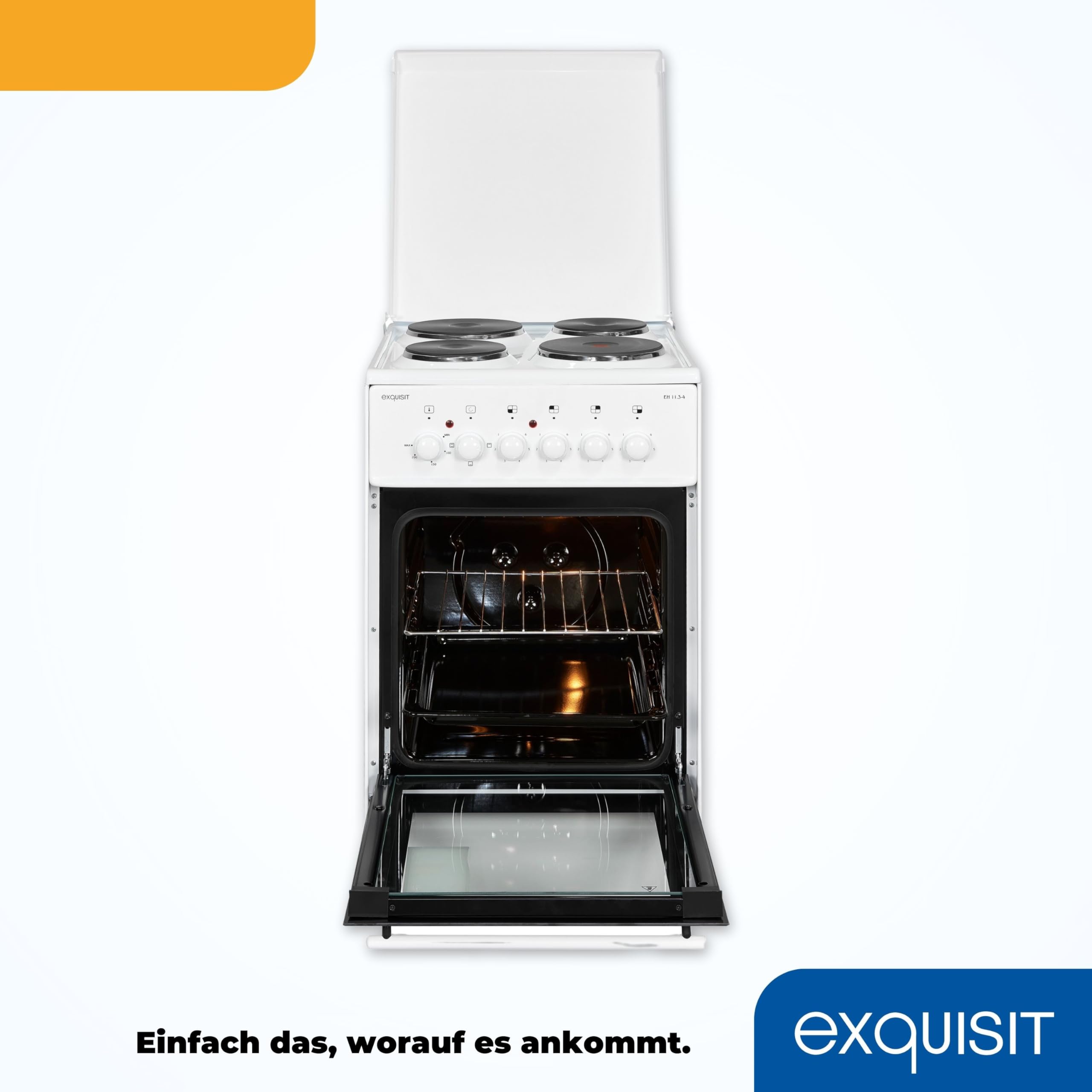 Exquisit Standherd EH 11.3-4 50 cm Elektro-Standherd Masse-Kochfeld 50 L Garraum Weiß