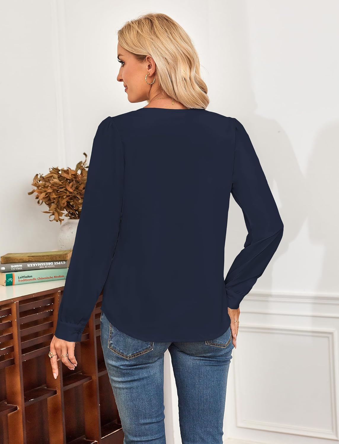 Halife Womens Dressy Casual Blouses Long Sleeve Business Tops Ruffle V Neck Trendy Work Shirts - Image 5