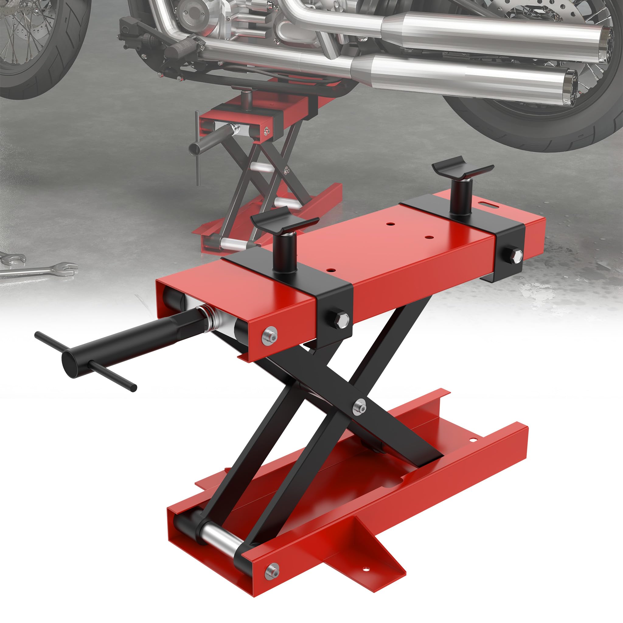 YRHome Motorradheber 500 kg Höhenverstellbare Motorrad Hebebühne Motorrad Heber Mittelständer Hebeständer Montageständer Hubtisch mit Stützsäule 9,5-35 cm Arbeitshöhe für Motorrad ATV Quad