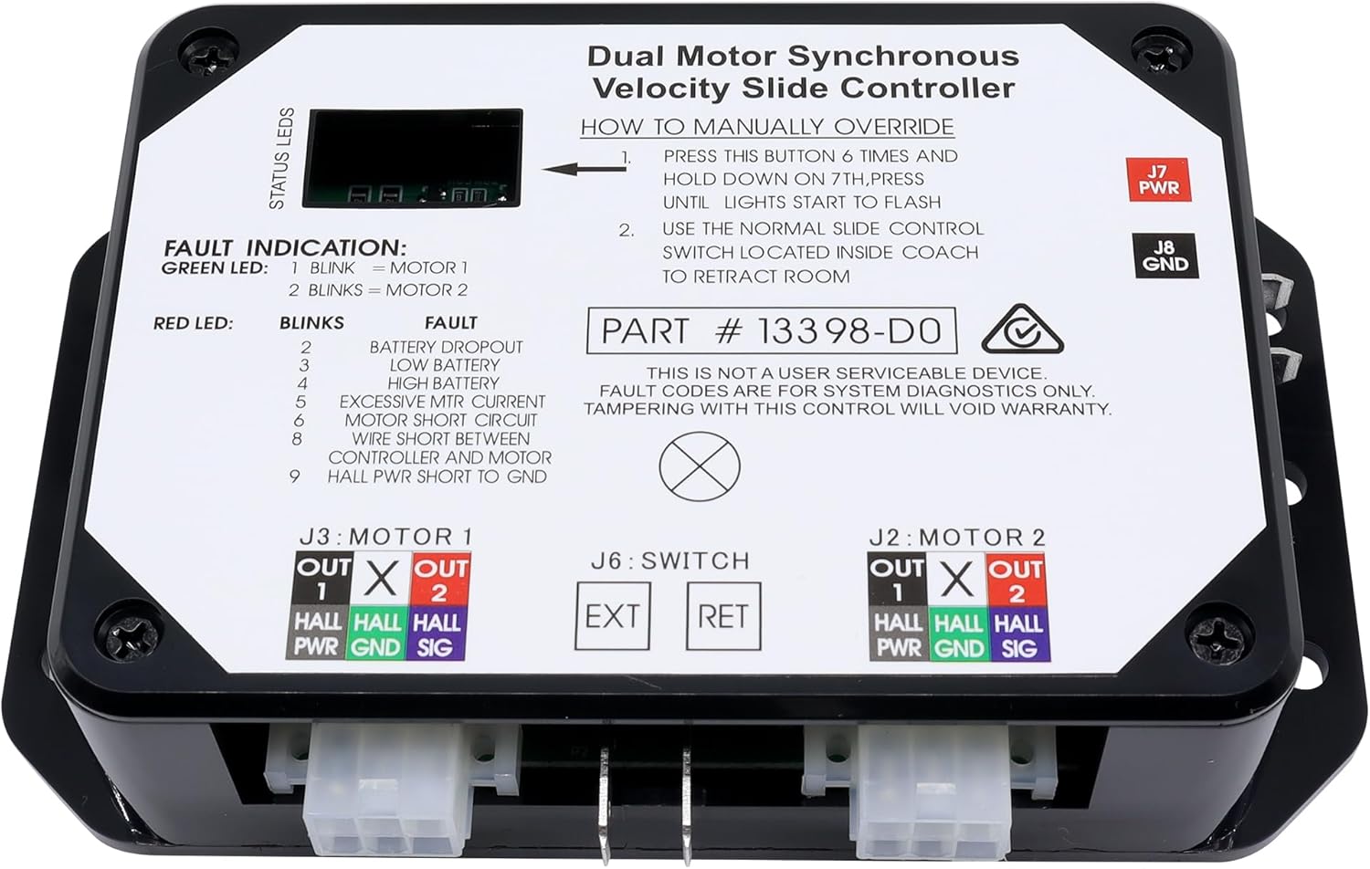 HiSport Upgraded 13398-DO Dual Synchronous Velocity Slide Controller Replacement for Controller V-Sync ual Drive Motor II Compatible with Lippert in-Wall Slide-Out on RV
