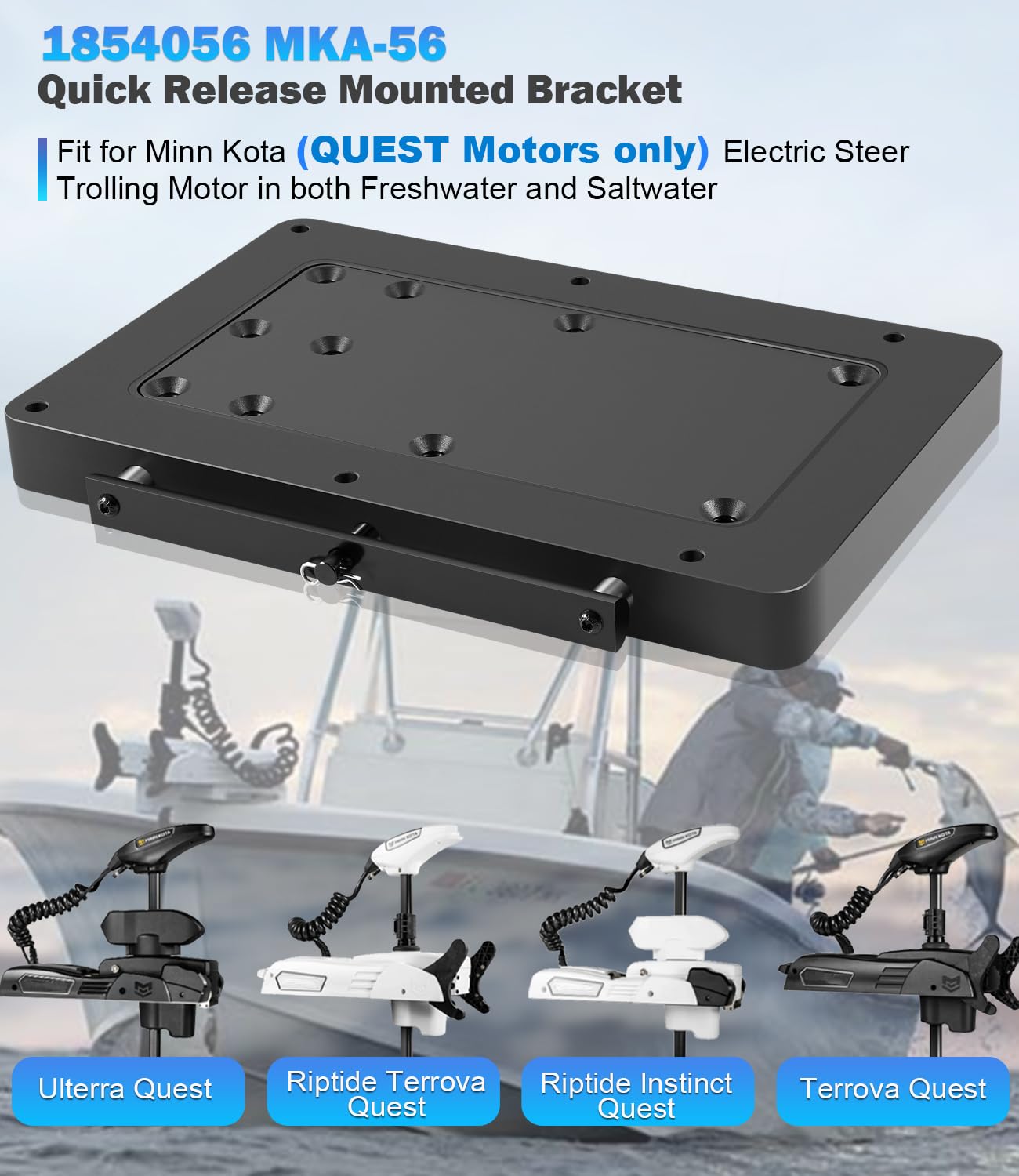 1854056 Quick Release Bracket, Heavy Duty Composite MKA-56 Fit for Minn Kota Terrova, Riptide Terrova, Ulterra, and Riptide Instinct QUEST Trolling Motor, Black Aluminum