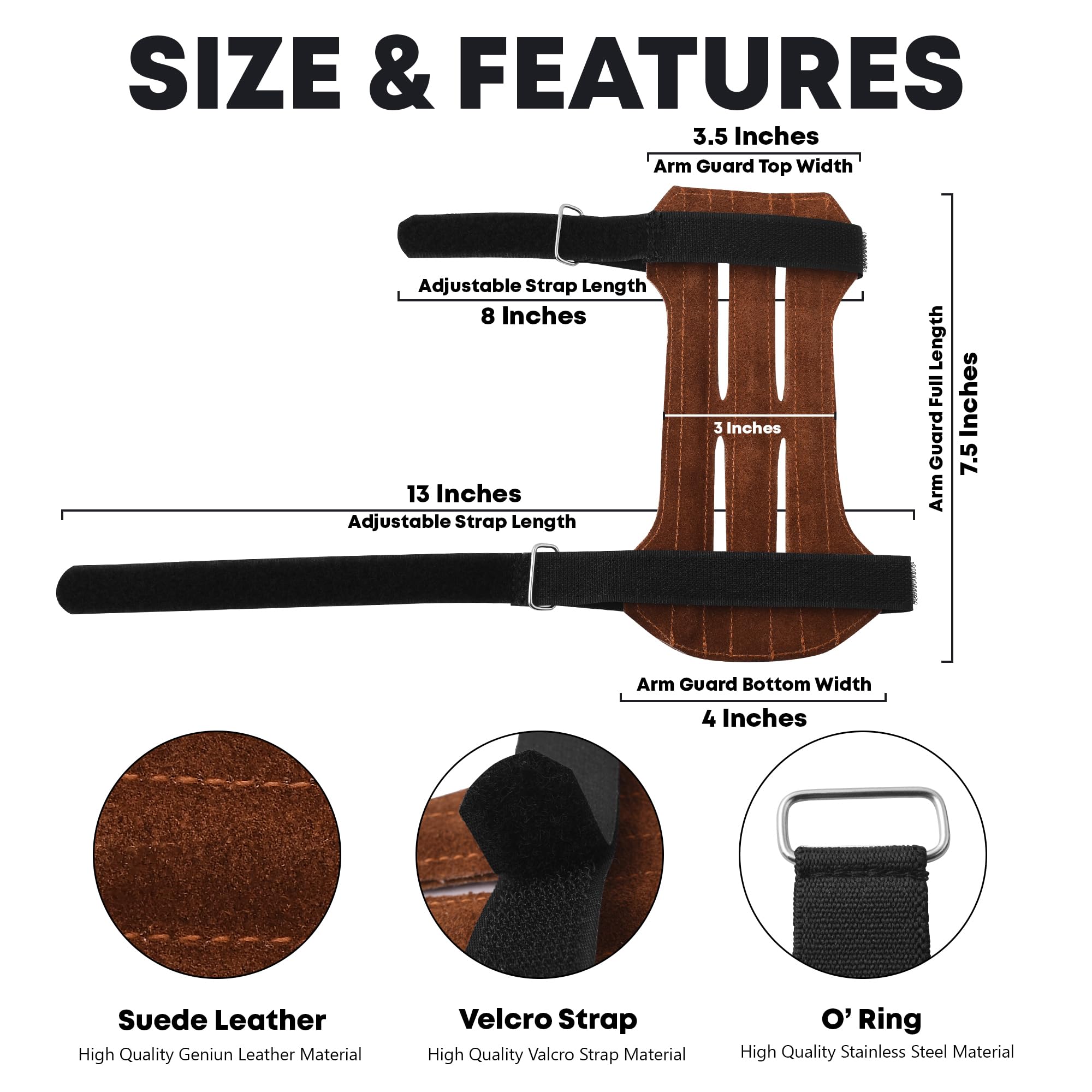 Generic 7.5 inches Suede Leather Armgurards with Adjutsable Straps- Forearm Wrist Protector Archery Products Hunting Tools- Archery Arm Protecting Guard for Professionals & Beginners, brown