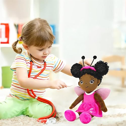 Miniatura 5 de Muñeca Bebé Negra, Muñecas Negras Juguete de Peluche Afroamericano, Muñecas de Trapo de 12" para Niñas Regalos Suaves, Muñeca Marrón Juguete Bebé