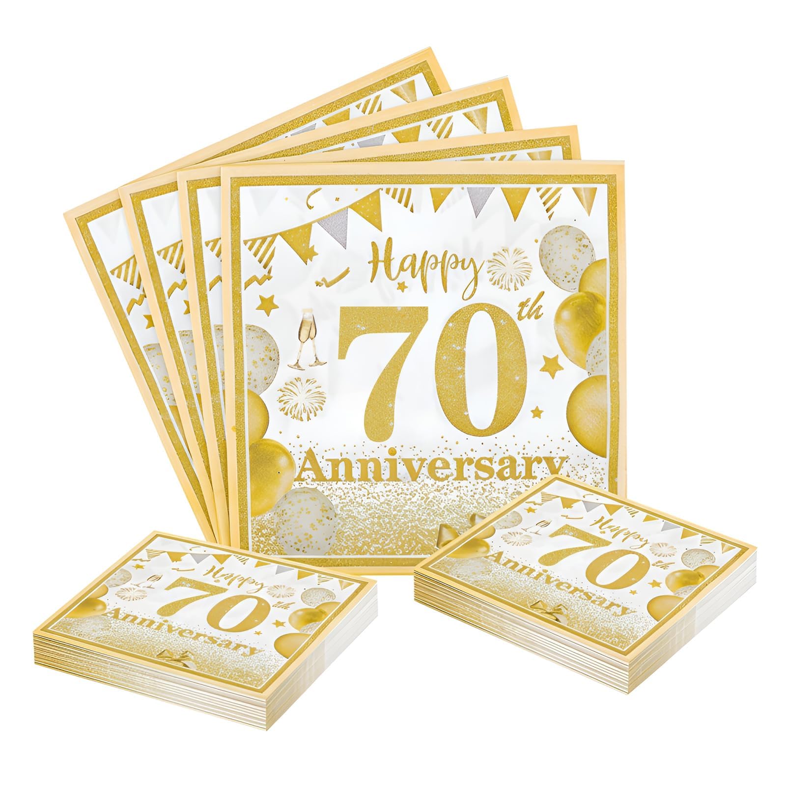 70th Wedding Anniversary Party Napkins, 40PCS Gold Glitter Happy 40th Decorative Paper Serviettes, 33x33cm/13x13in Disposable Tableware