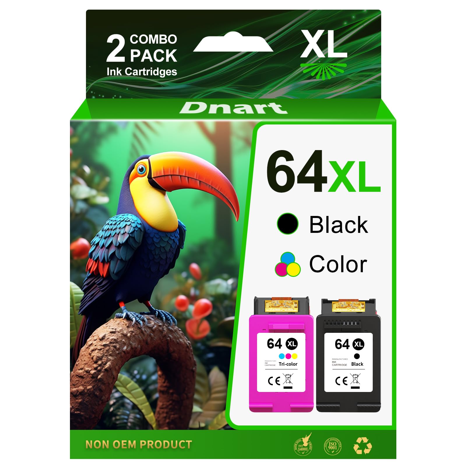 64XL Ink Cartridge Combo Pack Remanufactured Ink Cartridge Replacement for Hp Ink 64 Black and Color for Envy Inspire 7900e 7200e 7255e Envy Photo 7855 7858 7155 Tango X Printer Ink 64 (2 Pack)