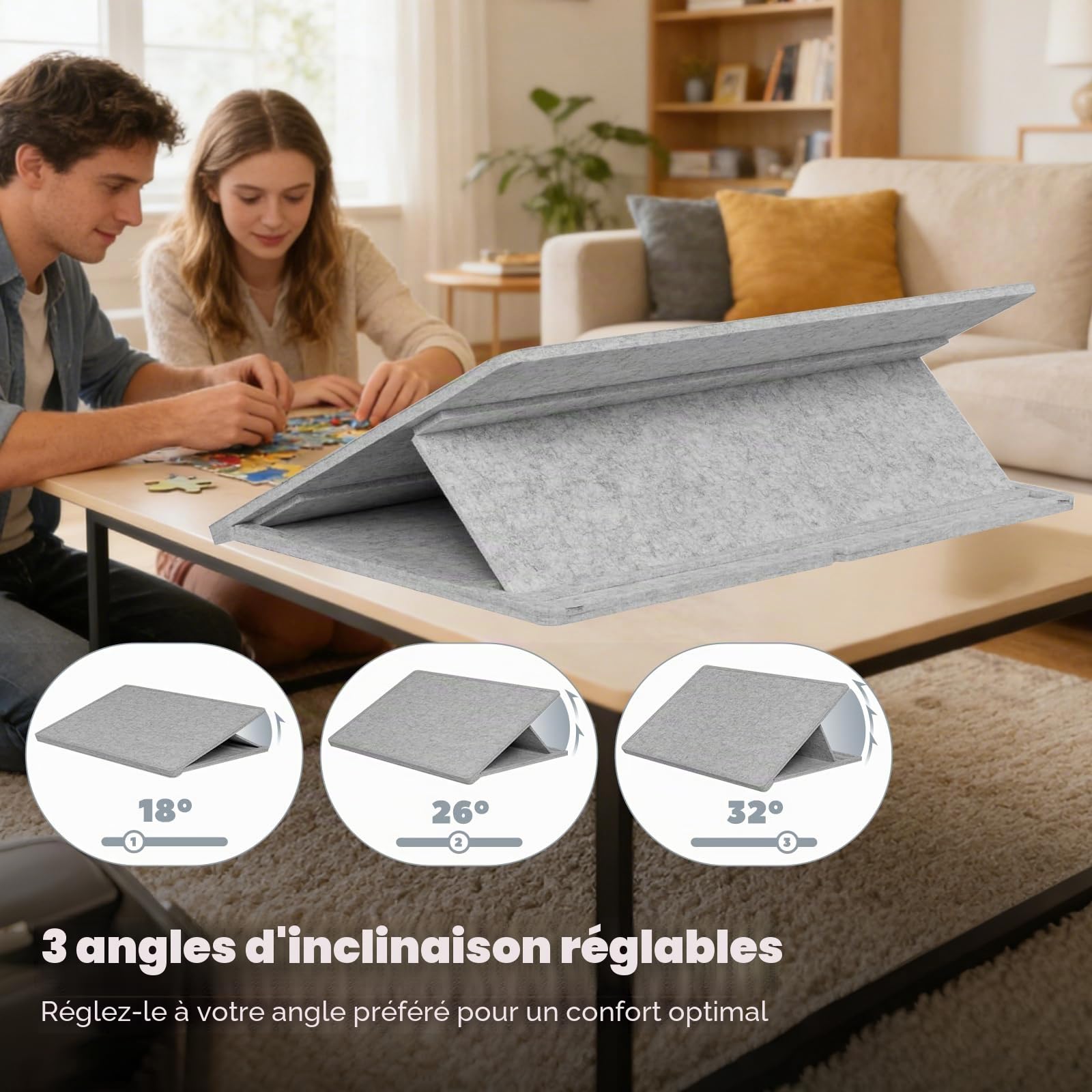 Table Puzzle 1000 Pièces avec 6 Tiroirs - Plateau de Puzzle Inclinable avec Support Réglable et Couvercle Anti-Poussière pour Adultes et Enfants
