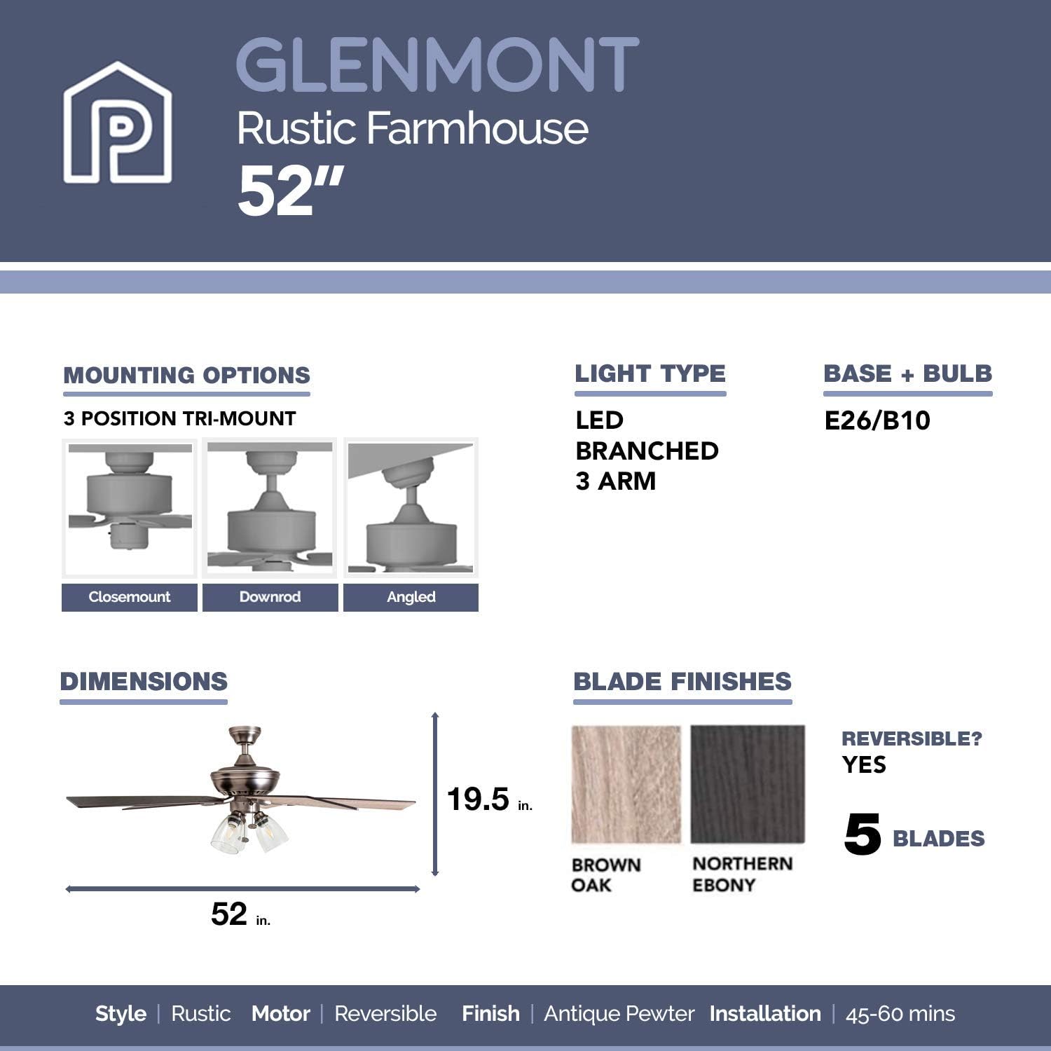Buу 1 gеt 1 Prominence Home 50388 Glenmont Rustic Ceiling Fan, 52, Antique Pewter 🔥 Crаzу Dеаlѕ Prominence Home 50388 Glenmont Rustic Ceiling Fan, 52, Antique Pewter
