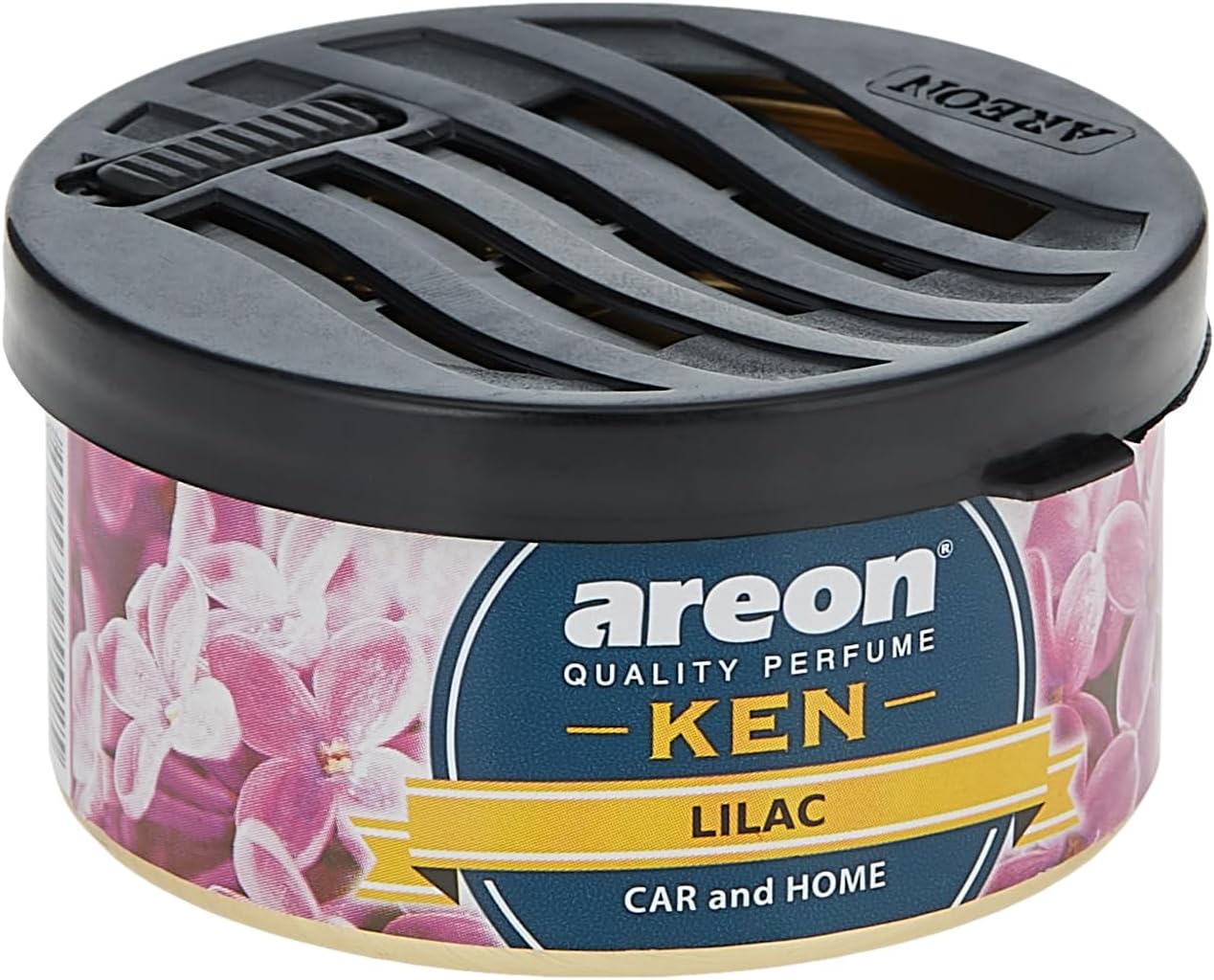 Areon Ken Car Air Freshener Lilac Flower Scent Home Room Tin Can Mini Top Up Long Lasting Adjustable Vented Lid 3D Pack of 1