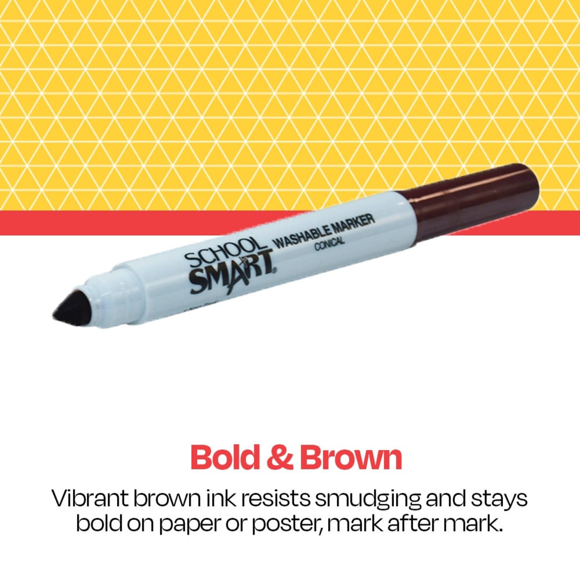School Smart Washable Art Markers, Conical Tip, Brown, Pack of 12 - Image 4