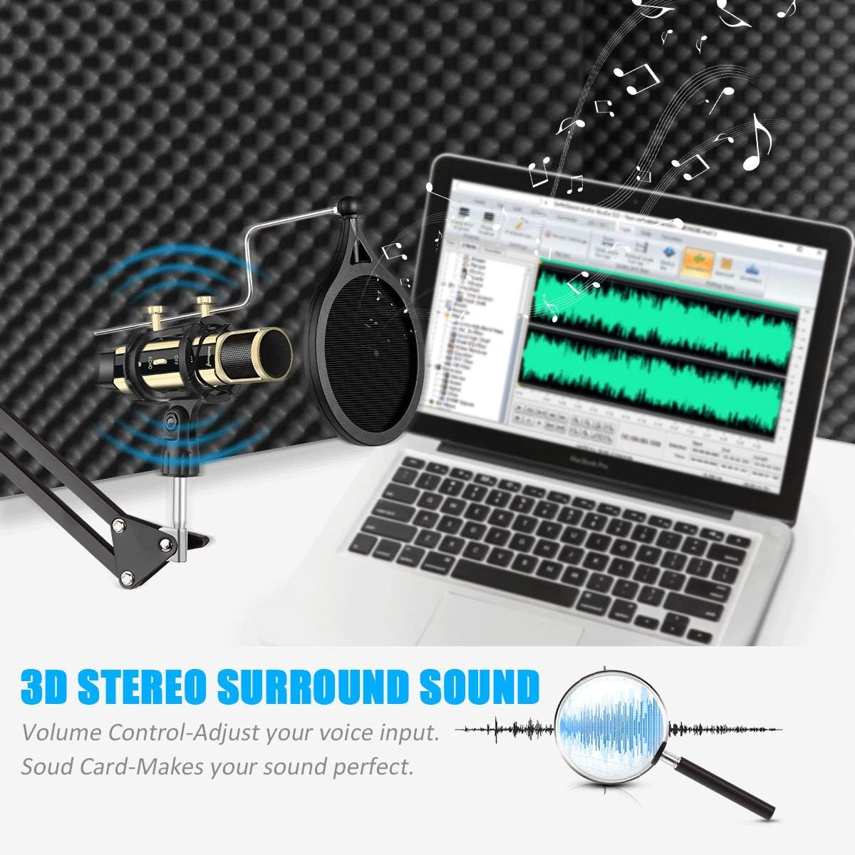 ZealSound Microphone Bundle, Condenser USB Microphone Kit For Phone, PC, Mac Laptop w/Boom Arm Desk Tripod Stand, Shock Mount, Pop Filter for Recording, Podcasts, Streaming, Meeting, YouTube ASMR Gold
