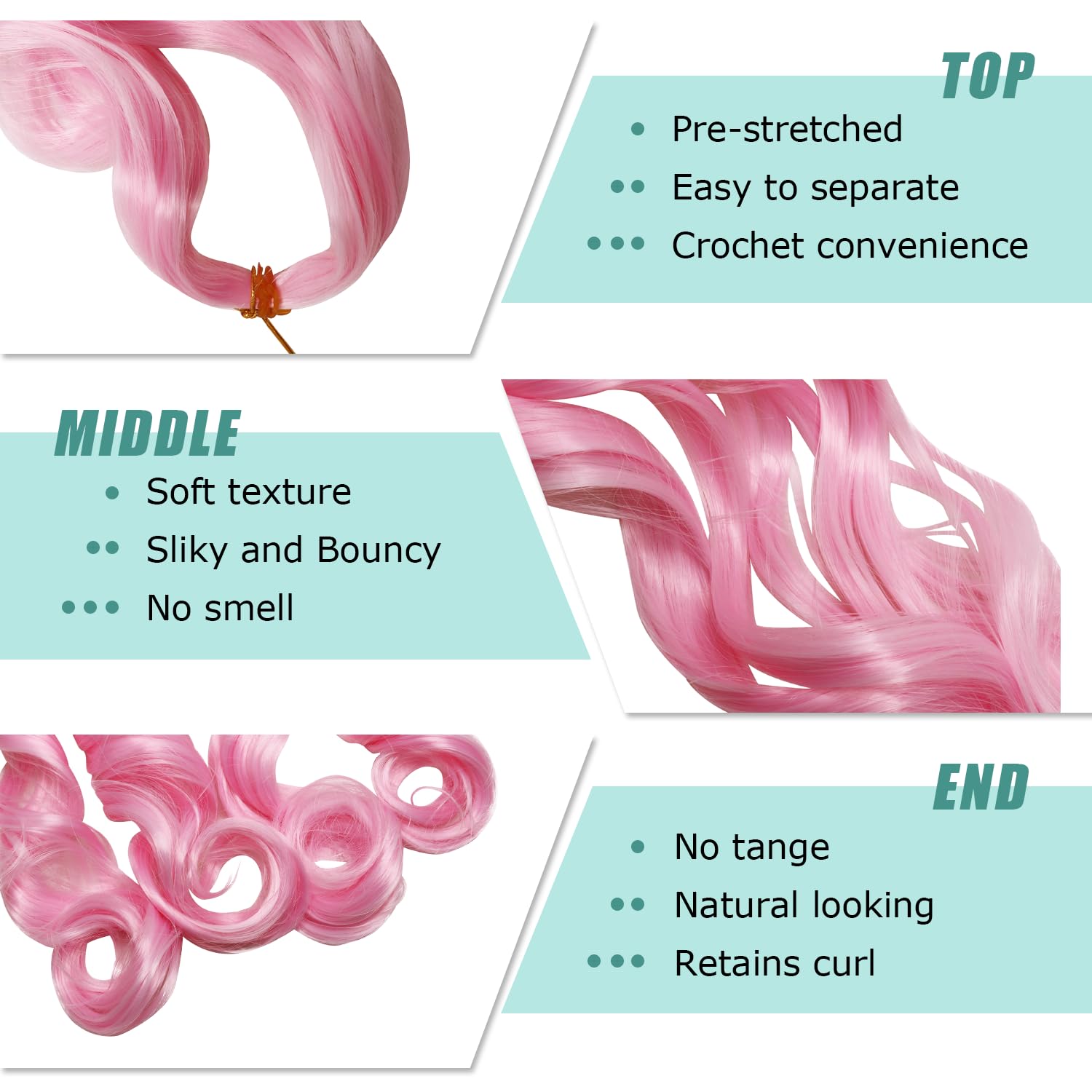 French Curl Braiding Hair 24 Inch 8 Packs Pink Bouncy Braiding Hair Pre Stretched Loose Wavy Synthetic Hair Extensions for Black Women (24 Inch, 8 Packs, Pink#)