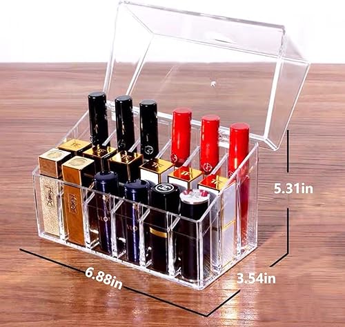 Miniatura 2 de LtyTz Soporte para lápiz labial, organizador de brillo de labios en 18 espacios con tapa, 3 filas, organizador de esmalte de uñas, soporte de