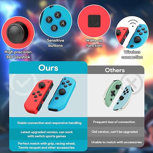Miniatura 4 de Ambfina Wireless Controller Compatible with Switch, Replacement for Switch, Wireless Left and Right Controllers Support Dual Vibration