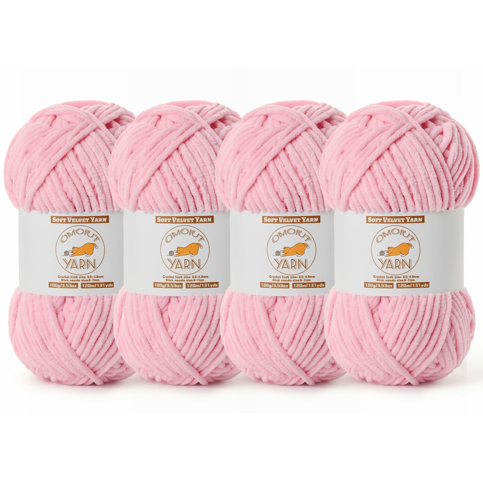 4 Pack Peach Pink Fluffy Velvet Yarn for Crocheting, Chunky Chenille Baby Blanket Yarn for Crochet, Soft Fuzzy Puzzle Yarn for Knitting, (100g/3.53oz Each) Bulky Thick Amigurumi Crochet Yarns