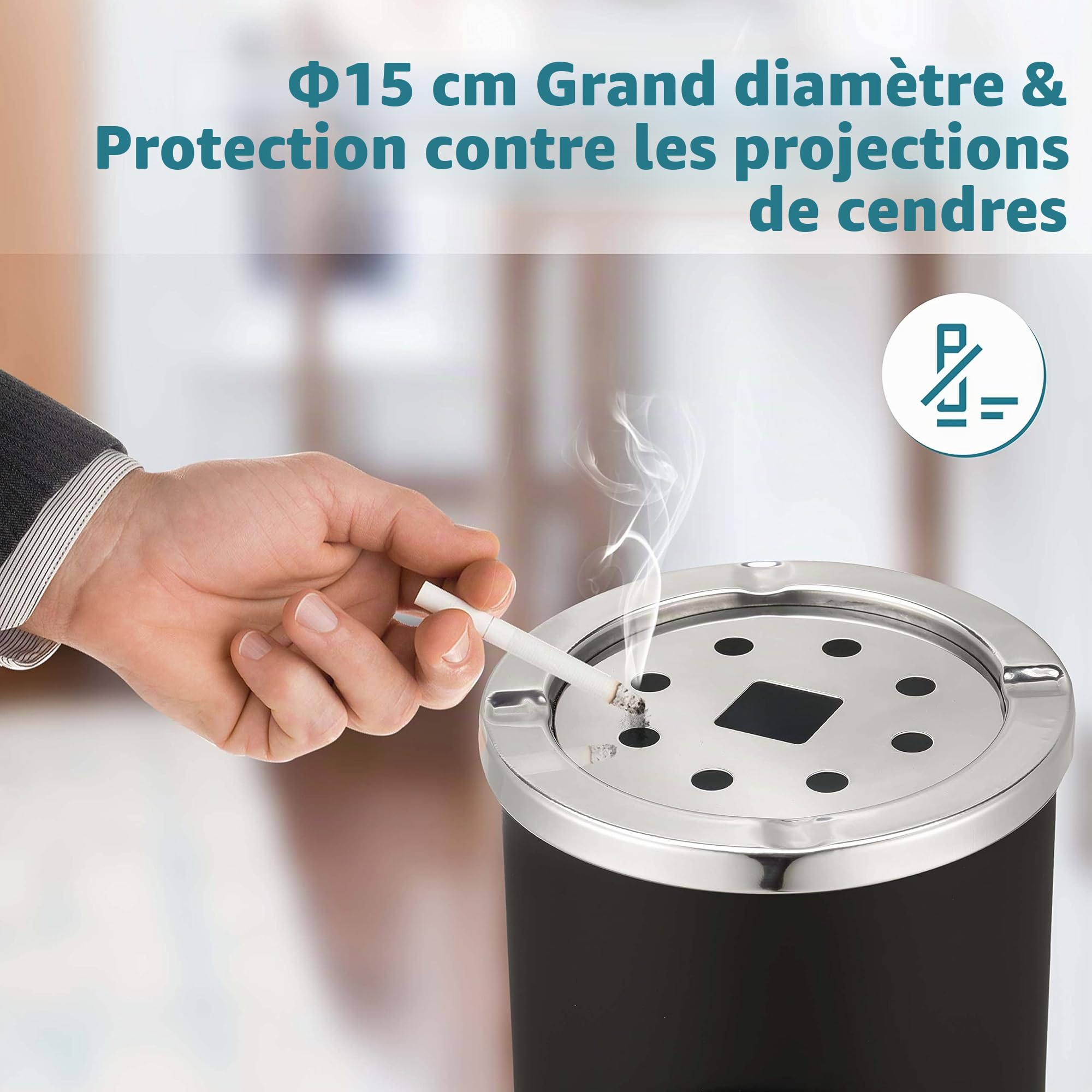 Ribelli Poubelle avec Cendrier pour Intérieur/Extérieur Cendrier sur pied avec Poubelle Acier Inoxydable, Couleur:noir