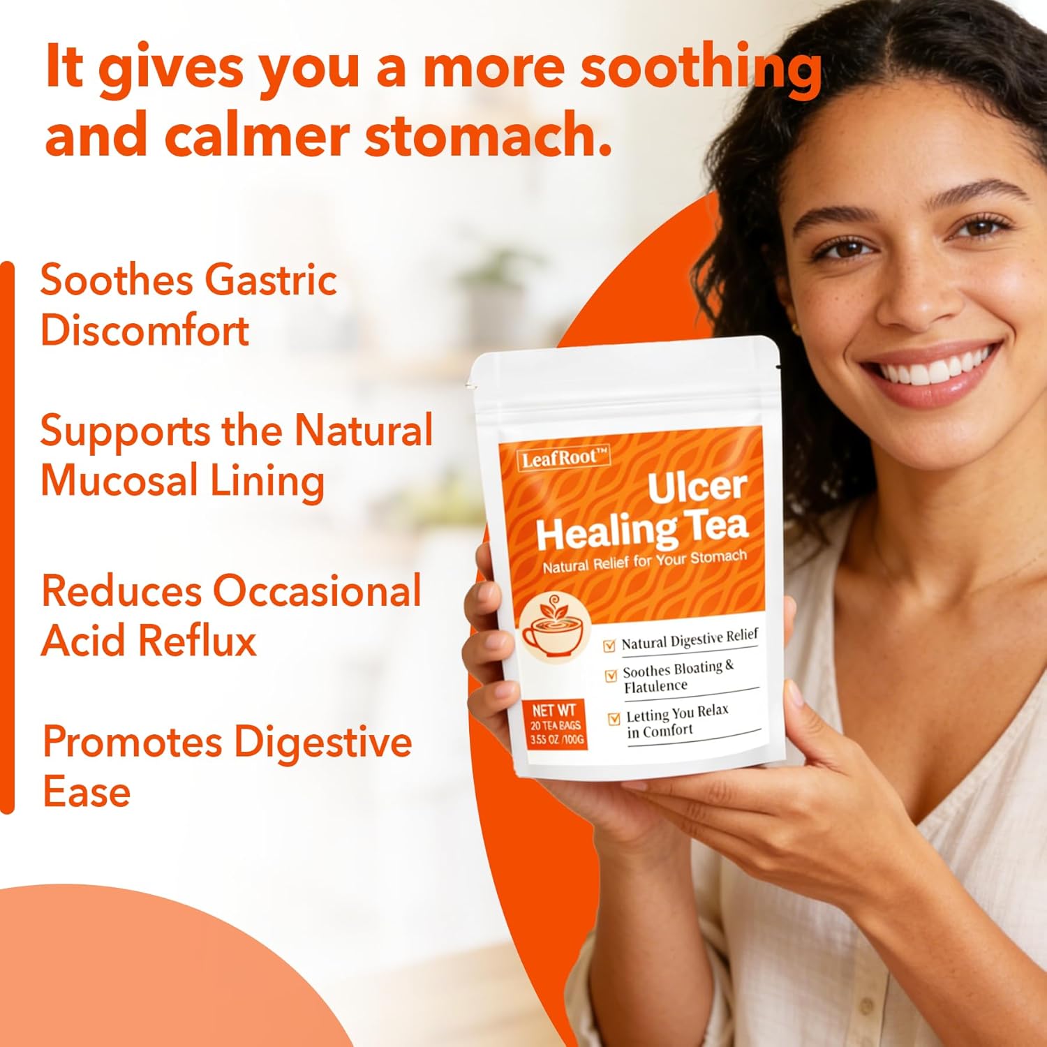 20 Count Natural Ulcer Healing Tea for Men & Women Stomachache Relief, Gastritis and Heartburn Ease Solution Herbal Teabags, Support Various Daily Stomach & Digestive Discomfort Nourishing - Image 4