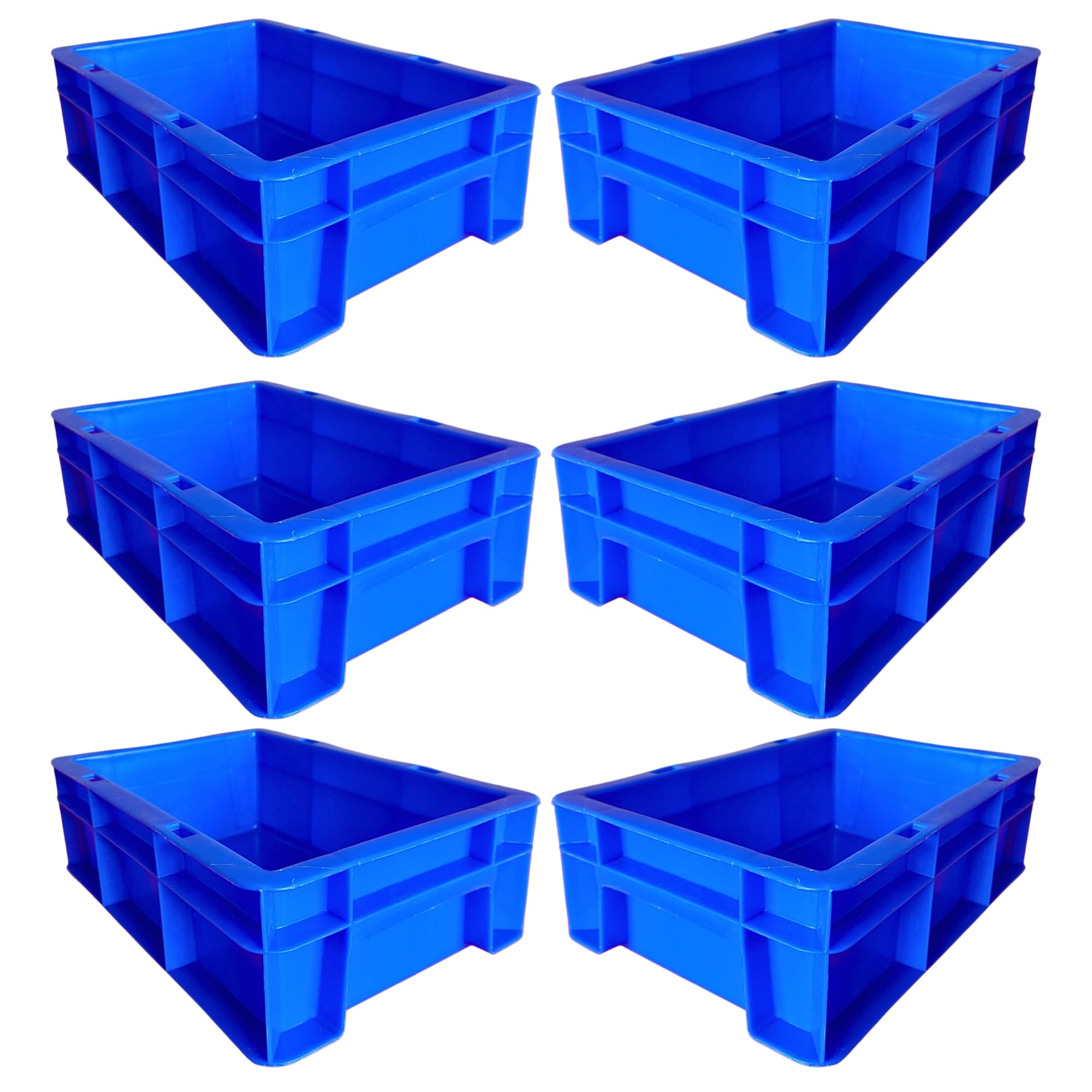Storage Plastic Crates 30 x 20 x 10 cm, Vibrant Blue - Pack of 6