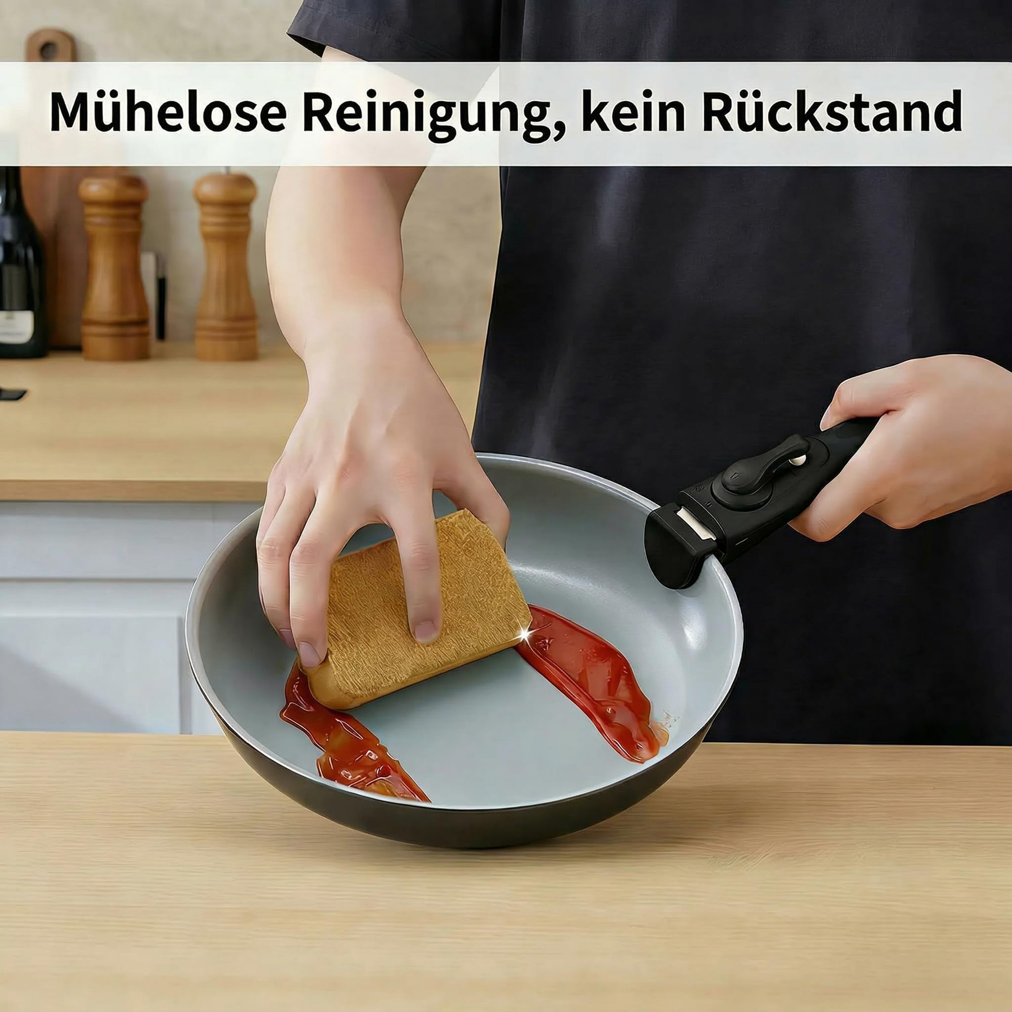 BEZIA Pfannenset mit Abnehmbarem Griff, Camping Bratpfannen Set Keramik-Antihaftbeschichtung Pfannen Induktion für Wohnmobil & Kleine Küche, Stapelbar, Ofenfest, PFAS-frei, 20+24+28 cm