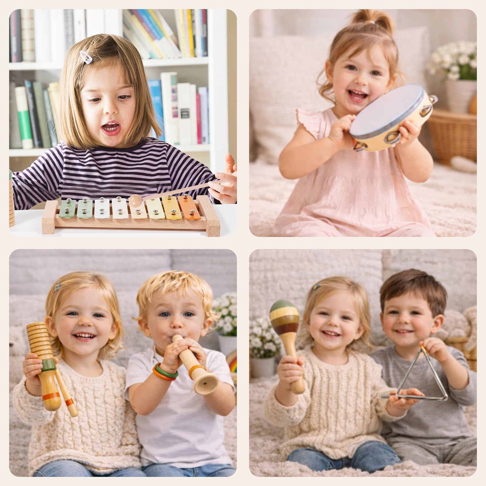 Instruments de Musique Montessori en Bois pour Enfants, 12 pièces dès 3 Ans | À taper, secouer, gratter et souffler pour explorer différentes sonorités, le rythme et plusieurs façons de jouer