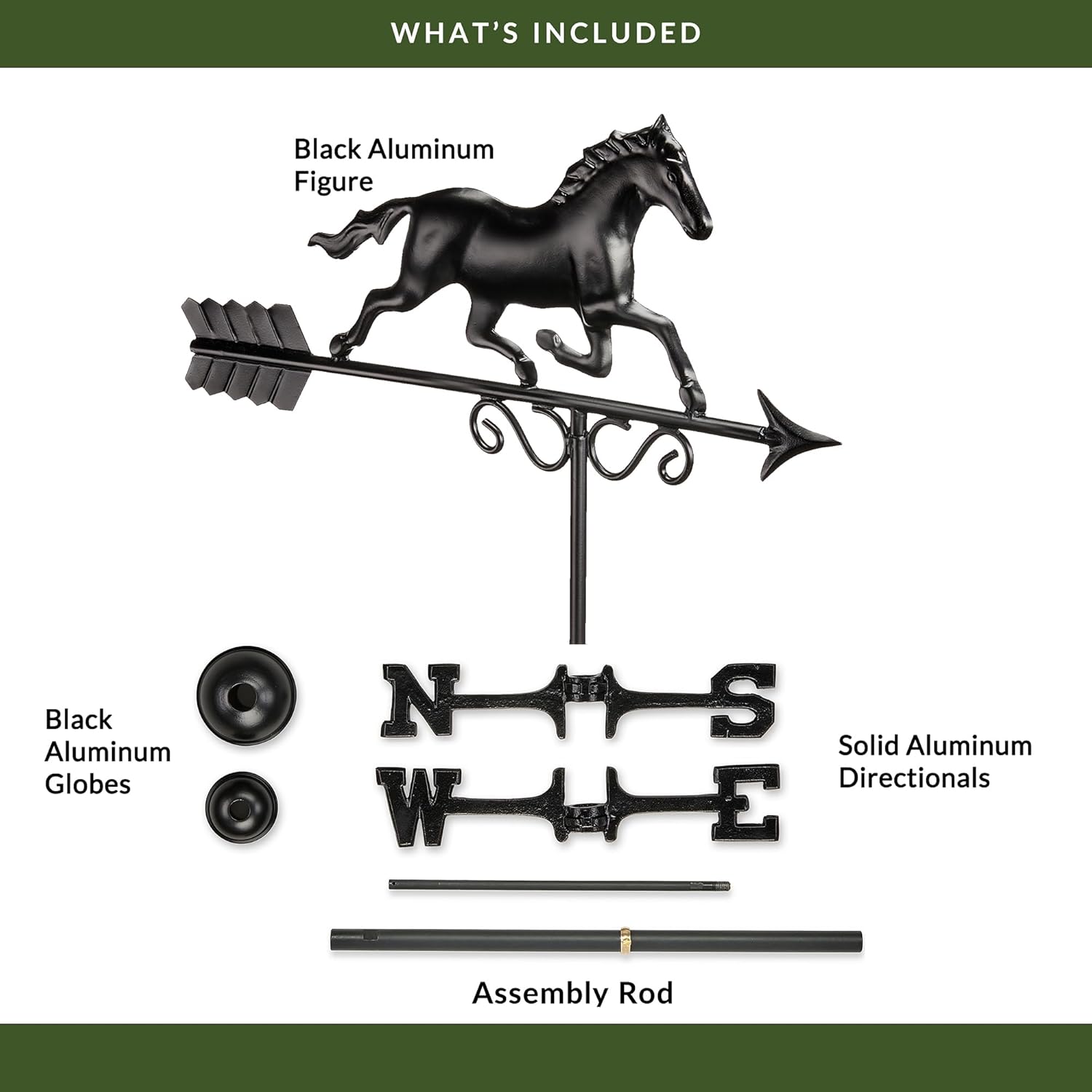 Galloping Horse Weathervane 1974K - Black Finish by Good Directions, 24"L x 15"H