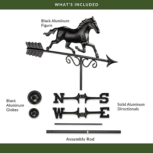 Miniatura 6 de Good Directions - Veleta de caballo galope 1974K, acabado negro, 24 pulgadas de largo x 15 pulgadas de alto