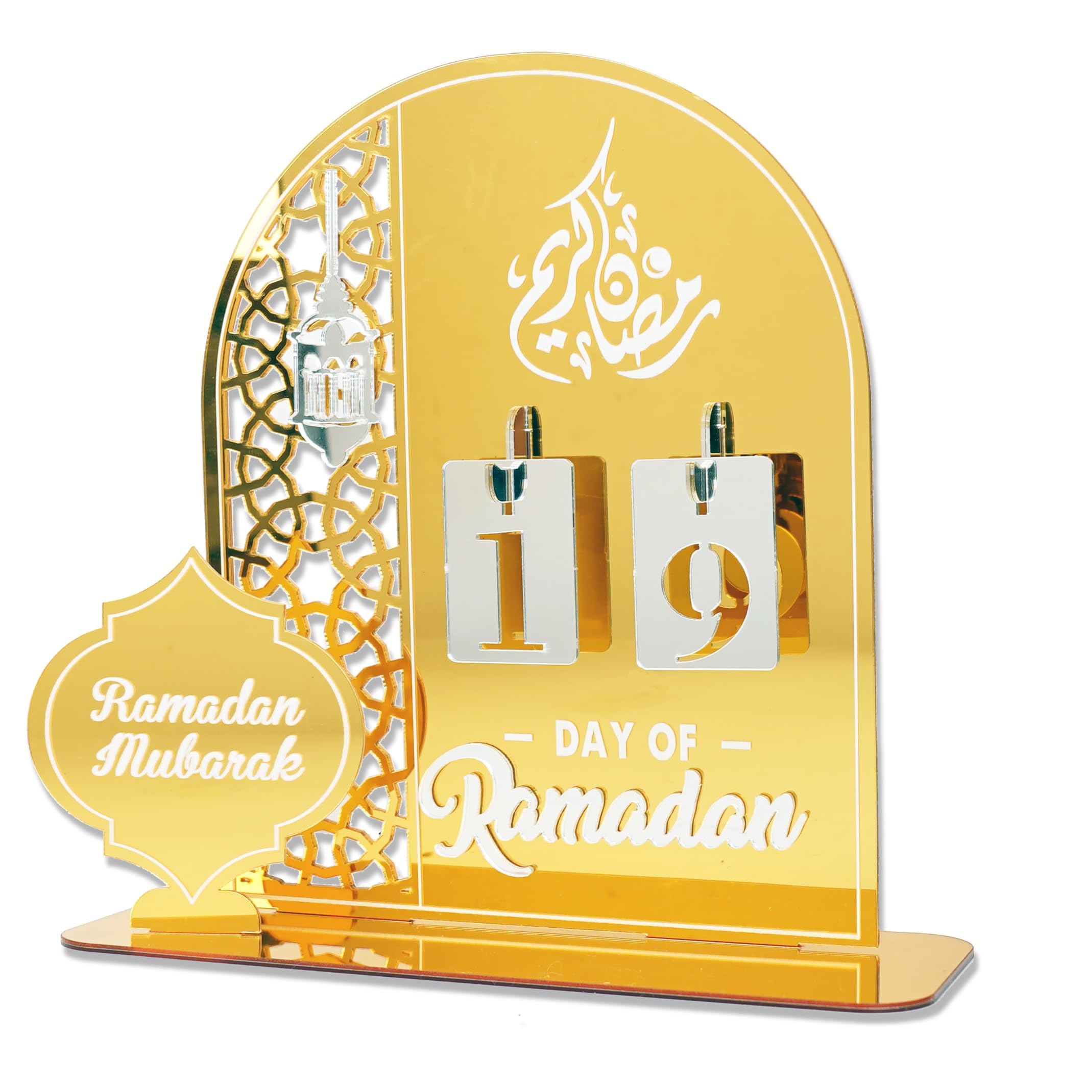 Eid Mubarak Ramadan Advent Calendar Acrylic Countdown Calendars Tracker Date Gift for Kids Arabic Muslim Islamic Holiday Table Home Decorations (Gold)