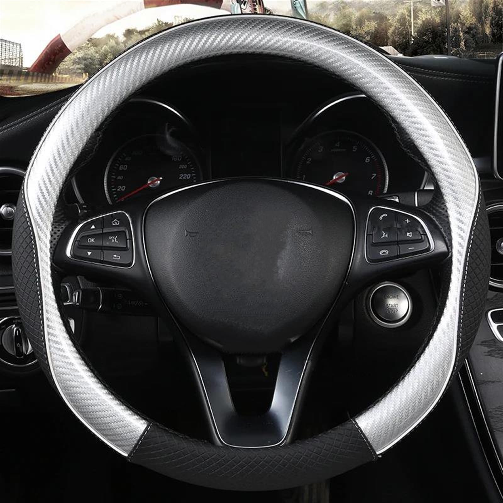 Accessori Per Lo Styling Auto In Pelle Microfibra Per Suzuki Per Swift Copertura Protettiva Per Volante Per(White O shape)