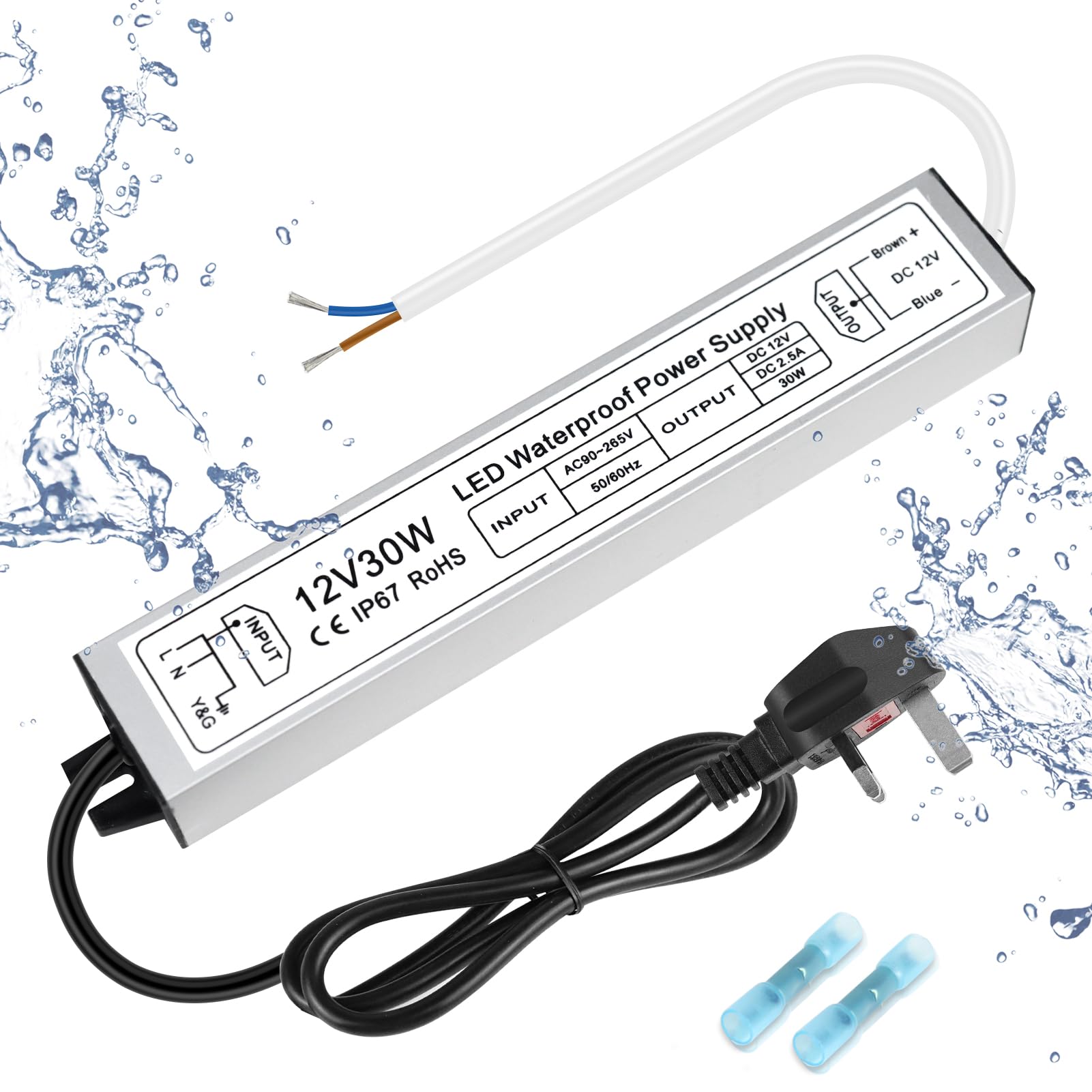 inShareplus LED Power Supply, 30W IP67 Waterproof Outdoor Driver,AC 110-260V to DC 12V 2.5A Low Voltage Transformer, Adapter with 3-Prong Plug for LED Light, Computer Project, Outdoor Use
