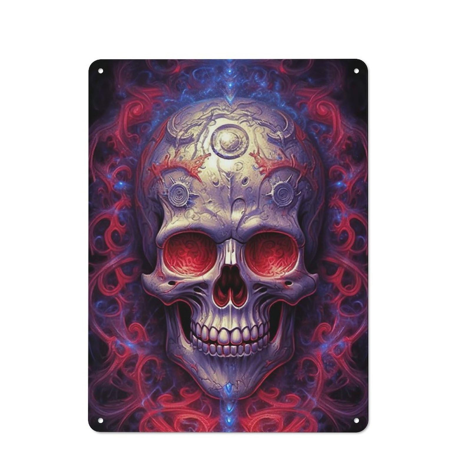 Junmoney Violet Skull Artwork Industrial Industrial Metal Sign 40X30cm, Industrial Wall Decor For Workspace, Cafe, Hallway Or Garage
