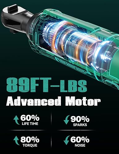 Miniatura 2 de KIMO - Llave de Trinquete Inalámbrica de 20 V, 3/8, 89 pies-libras, 400 rpm, Juego de Llaves de Trinquete Eléctricas con Velocidad Variable,