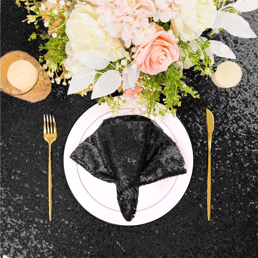 ShinyBeauty Nappe à Paillettes Noir 50x80 Pouces Couverture De Table De Mariage Superposition De Nappe Rectangulaire En Plein Fête D'anniversaire De Nappe De Sirène (50x80 Pouces, Noir