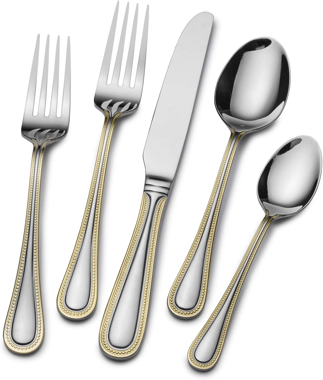 St. James Gold Accent Euro Bead 18/10 Stainless Steel 65pc Flatware Set