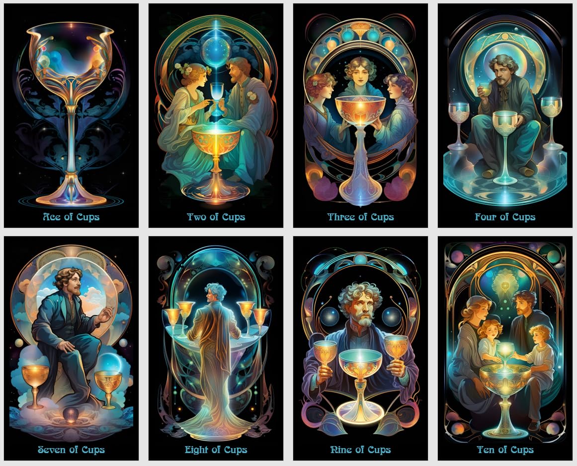 Baraja de tarot Art Nouveau | 78 cartas ilustradas con arte de línea fluida y simbolismo místico | Elegante herramienta de adivinación inspirada en la Belle Époque